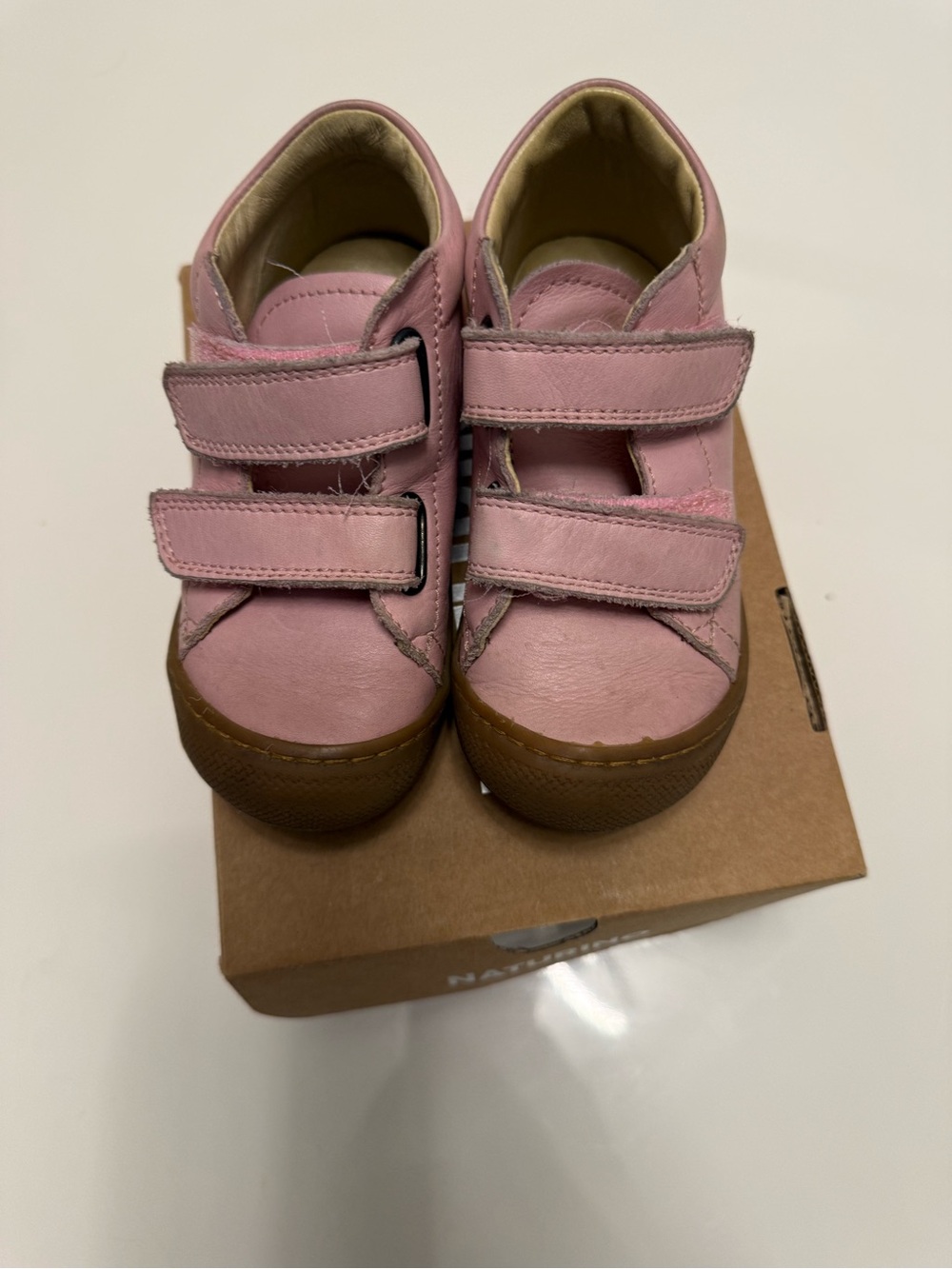 Naturino Pink Leather Velcro Sneakers with Brown Sole